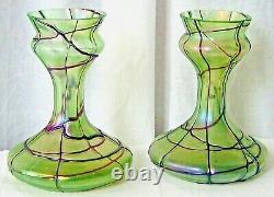 Antique Decorative Pair Art Nouveau Loetz Glass Vases