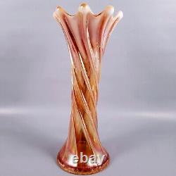 Antique Dugan Opalescent Golden Luster Wide Rib Carnival Glass Swung Vase