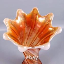 Antique Dugan Opalescent Golden Luster Wide Rib Carnival Glass Swung Vase