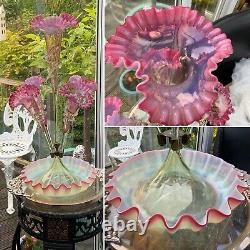 Antique ENGLISH 23 RUBY EPERGNE Opalescent URANIUM Vaseline Glass C1870 T WEBB