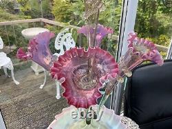 Antique ENGLISH 23 RUBY EPERGNE Opalescent URANIUM Vaseline Glass C1870 T WEBB