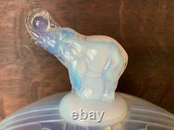 Antique Edmond Etling Candy Box Bonbonniere Opalescent Glass Elephant Art Deco