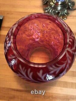 Antique Fenton L. G. Wright daisy & fern cranberry opalescent hurricane lamp 22