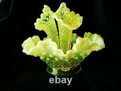 Antique Fenton Vaseline Hobnail Opalescent Fine Art Glass Flower Epergne Vase