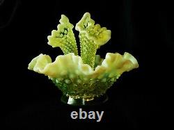 Antique Fenton Vaseline Hobnail Opalescent Fine Art Glass Flower Epergne Vase