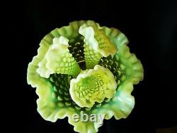 Antique Fenton Vaseline Hobnail Opalescent Fine Art Glass Flower Epergne Vase