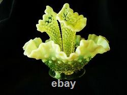 Antique Fenton Vaseline Hobnail Opalescent Fine Art Glass Flower Epergne Vase