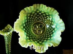 Antique Fenton Vaseline Hobnail Opalescent Fine Art Glass Flower Epergne Vase