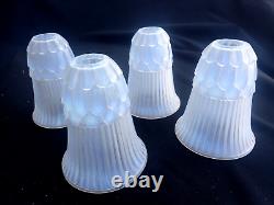 Antique French Art Deco Opaline Vaseline Glass Lampshades x 4