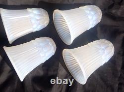 Antique French Art Deco Opaline Vaseline Glass Lampshades x 4