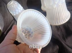 Antique French Art Deco Opaline Vaseline Glass Lampshades x 4