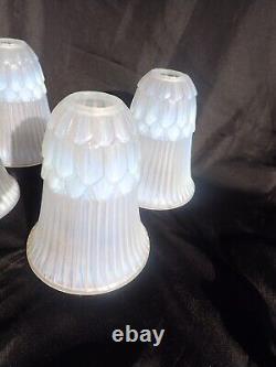 Antique French Art Deco Opaline Vaseline Glass Lampshades x 4