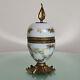 Antique French Art Glass Opaline Casket Trinket Box Floral Hand Painted Ormolu