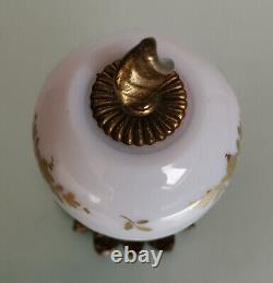 Antique French Art Glass Opaline Casket Trinket Box Floral Hand Painted Ormolu