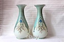 Antique French Art Nouveau opaline glass pair of vases c 1860-1880