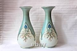 Antique French Art Nouveau opaline glass pair of vases c 1860-1880