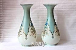 Antique French Art Nouveau opaline glass pair of vases c 1860-1880