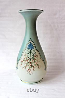 Antique French Art Nouveau opaline glass pair of vases c 1860-1880