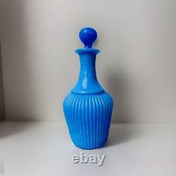 Antique French Blue Opaline Blown Glass Large 8.5 Decanter Genie Milk Perfume