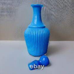 Antique French Blue Opaline Blown Glass Large 8.5 Decanter Genie Milk Perfume