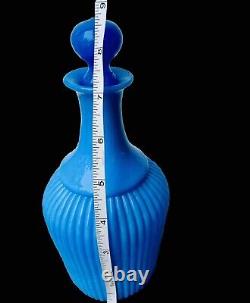 Antique French Blue Opaline Blown Glass Large 8.5 Decanter Genie Milk Perfume