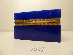 Antique French Cobalt Blue Opaline Box Gilded Ormolu Mounted Baccarat Glass