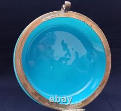 Antique French Dresser Vanity Box Blue Opaline Uranium Glass Stunning Hand Paint