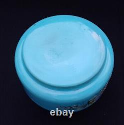 Antique French Dresser Vanity Box Blue Opaline Uranium Glass Stunning Hand Paint