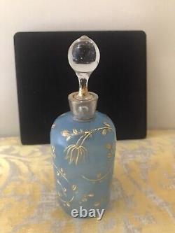 Antique French France Opaline Art Glass Gold Gilded Stars Perfume Bottle