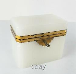 Antique French Gilt Bronze Mounted White Opaline Glass Dresser Box As Is