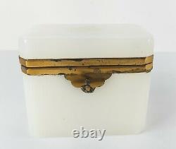 Antique French Gilt Bronze Mounted White Opaline Glass Dresser Box As Is