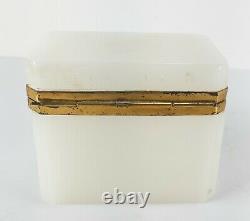 Antique French Gilt Bronze Mounted White Opaline Glass Dresser Box As Is