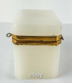 Antique French Gilt Bronze Mounted White Opaline Glass Dresser Box As Is