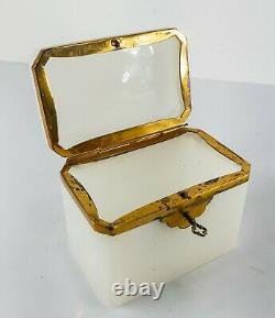 Antique French Gilt Bronze Mounted White Opaline Glass Dresser Box As Is