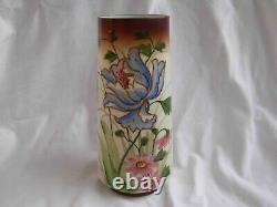 Antique French Hand Painted Opaline Glass Vases, Art Nouveau