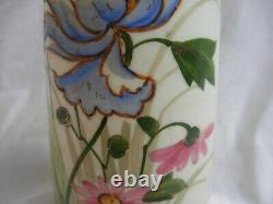 Antique French Hand Painted Opaline Glass Vases, Art Nouveau