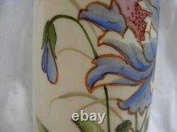 Antique French Hand Painted Opaline Glass Vases, Art Nouveau