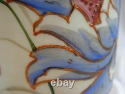 Antique French Hand Painted Opaline Glass Vases, Art Nouveau