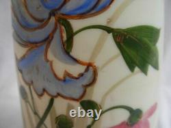 Antique French Hand Painted Opaline Glass Vases, Art Nouveau