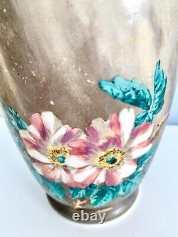 Antique French Hand painted Baccarat Opaline Glass Bird Flowers