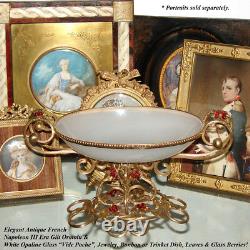 Antique French Napoleon III White Opaline'Vide Poche', Bonbon, Glass Berries