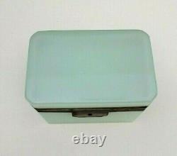 Antique French Opaline Art Glass Jewelry Casket Box Celadon Green Glass