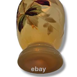 Antique French Opaline Glass Beige Brown Vase Floral Hand Painted Set of (2)