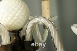 Antique French Opaline Opalescent Glass Art Deco Hanging Chandelier Lamp 1930s