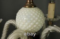 Antique French Opaline Opalescent Glass Art Deco Hanging Chandelier Lamp 1930s