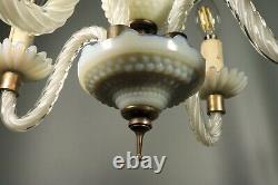 Antique French Opaline Opalescent Glass Art Deco Hanging Chandelier Lamp 1930s