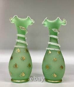 Antique French Opaline Snake Vases Green A Pair Baccarat Saint Louis Signed