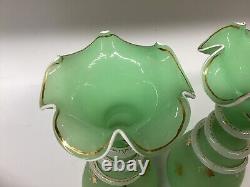 Antique French Opaline Snake Vases Green A Pair Baccarat Saint Louis Signed