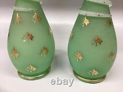 Antique French Opaline Snake Vases Green A Pair Baccarat Saint Louis Signed