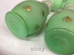 Antique French Opaline Snake Vases Green A Pair Baccarat Saint Louis Signed